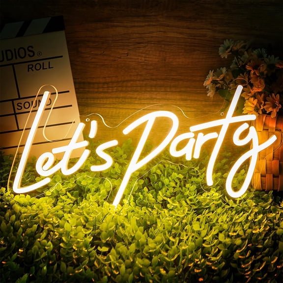 Lets Party Neon Sign for Party Wall Decor, 16.5x8.4 inch Compact Neon Party Decorations LED Glow Lights Supplies Accessories, Warm White