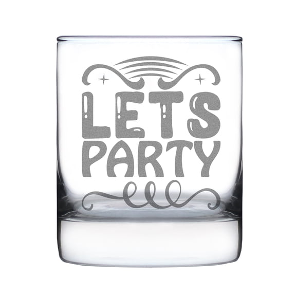 Lets Party Rocks Glass Hand Engraved 10oz, Fun Etched Whiskey Glass, Unique Drinking Gift, Favor Glassware, Custom Bar