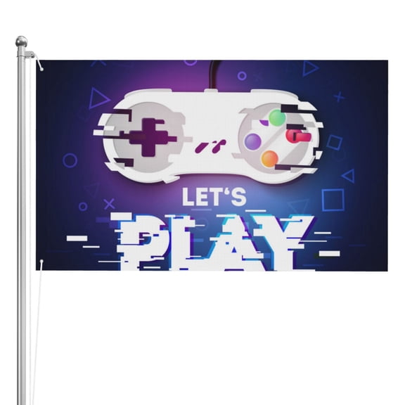 Lets Play Game Controller Double Sided Flag 3x5FT Reversible Garden Flag Outdoor Decor for House, Porch, Lawn, Yard, Indoor Wall, Party Decoration
