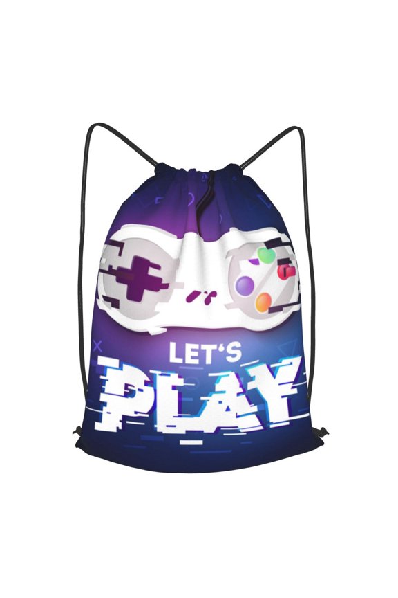 Lets Play Game Controller Drawstring Backpack Gym String Bag Sports Sackpack Cinch Sack, Small