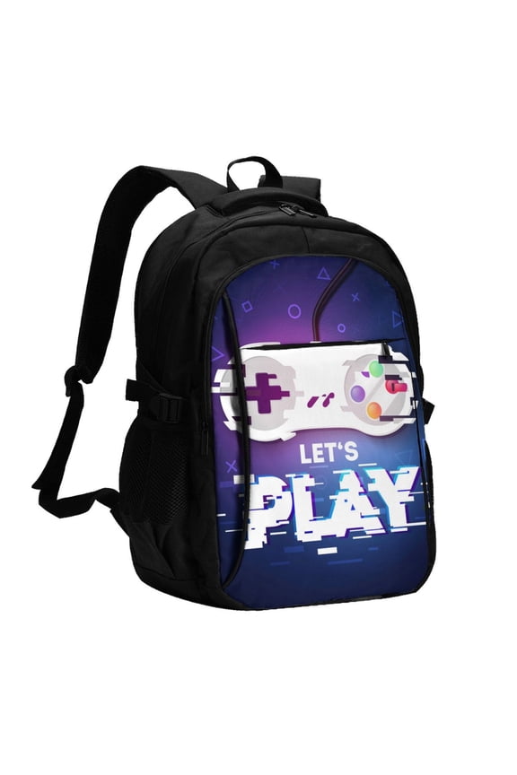 Lets Play Game Controller Laptop Backpack with USB Charging Headphone Port Casual Daypack Bag College Business Travel