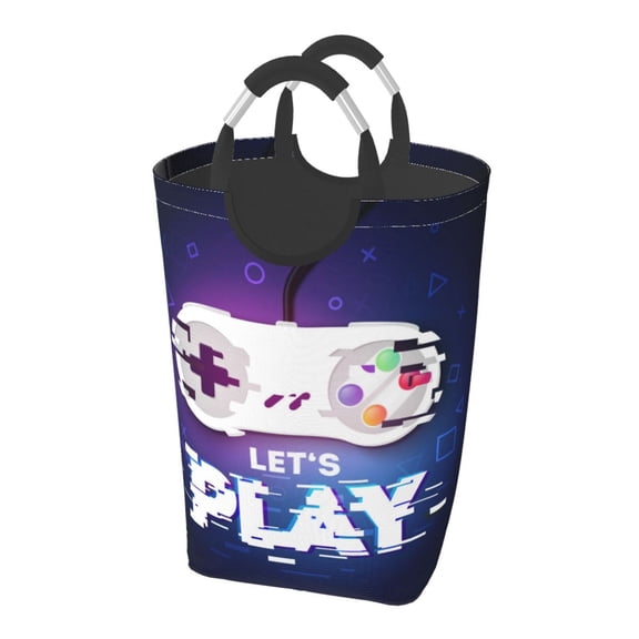 Lets Play Game Controller Laundry Bag with Handle - Foldable Dirty Clothes Hamper Collapsible Storage Bin