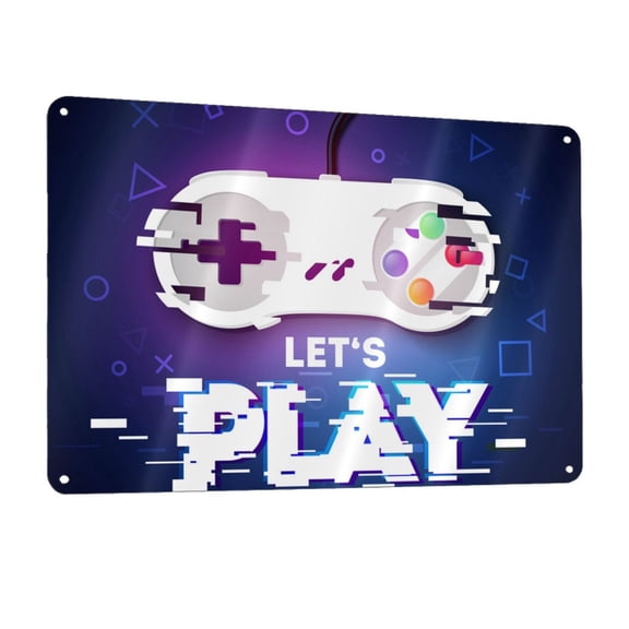 Lets Play Game Controller Metal Tin Sign Wall Decor for Home Bars Restaurants Cafes Store Pubs Sign Gift 12 X 8 Inch