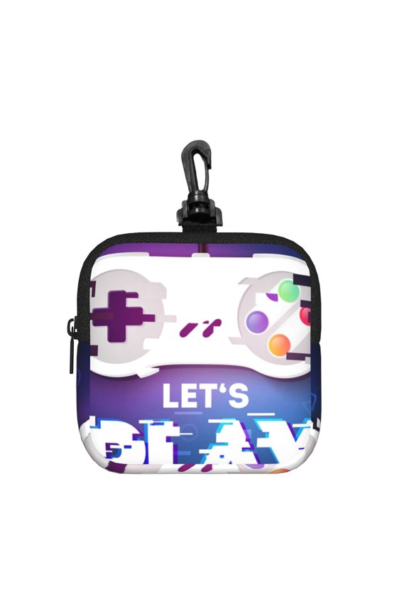 Lets Play Game Controller Square Gear Pouch with Lobster Clasp Waterproof Tech Accessory Organizer, Key & Coin Case