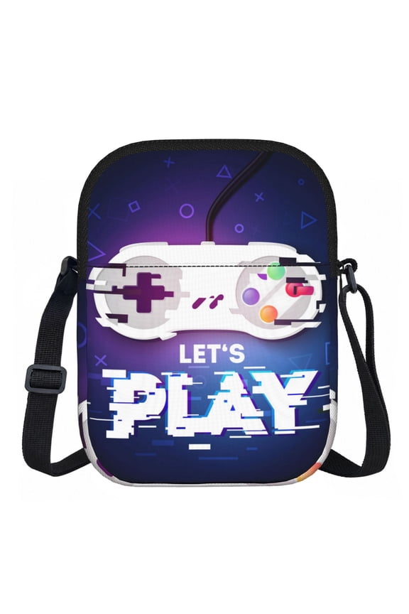 Lets Play Game Controller Zipper Crossbody Bag Everyday Travel Pouch Adjustable Strap Commuter Bags