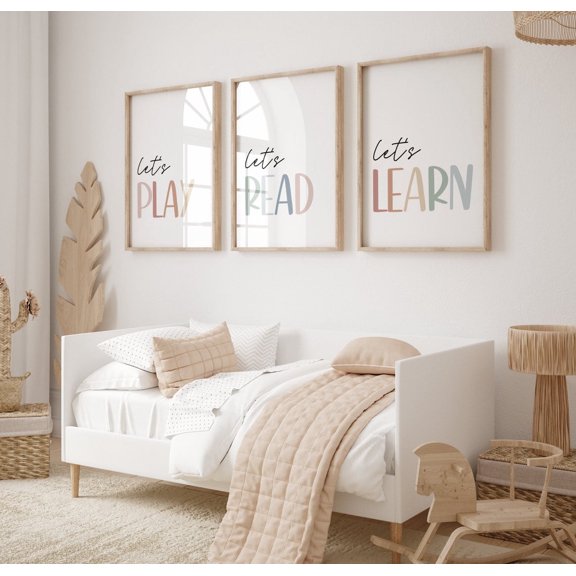 Lets Play Lets Read Lets Learn Colorful Playroom Wall Art Set 3 Unframed Paper Print 8x12