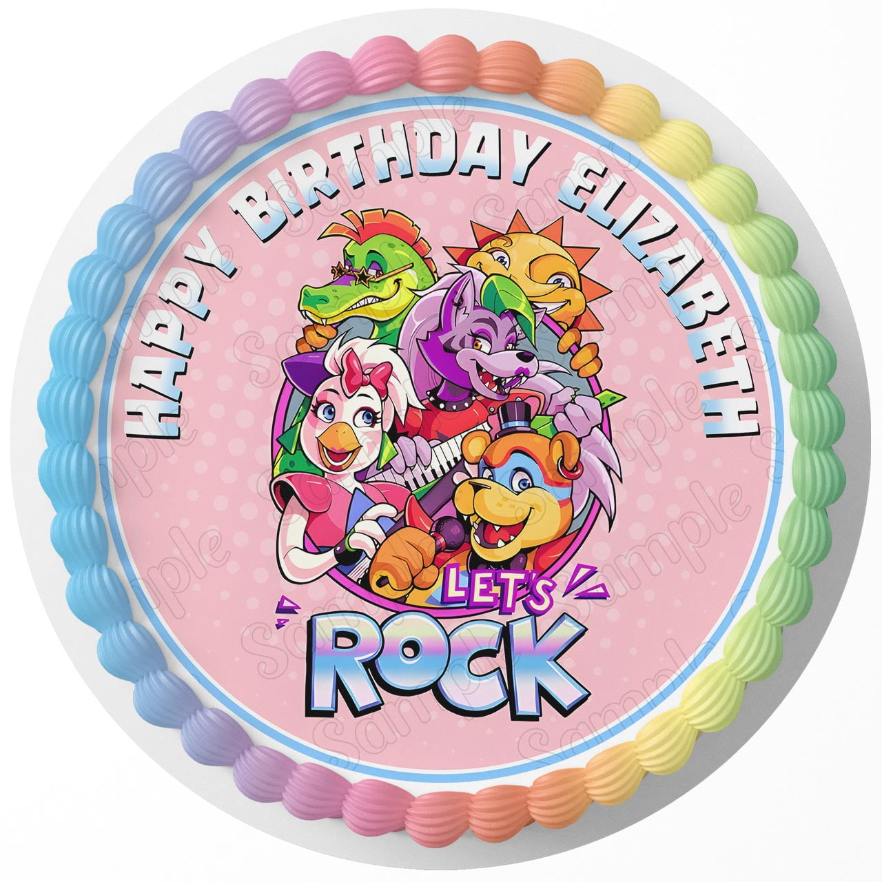 Lets ROCK Security Breach FNaF Rd Edible Cake Image Topper Birthday Photo  Icing Fondant Decoration Print 8 Inch Round 