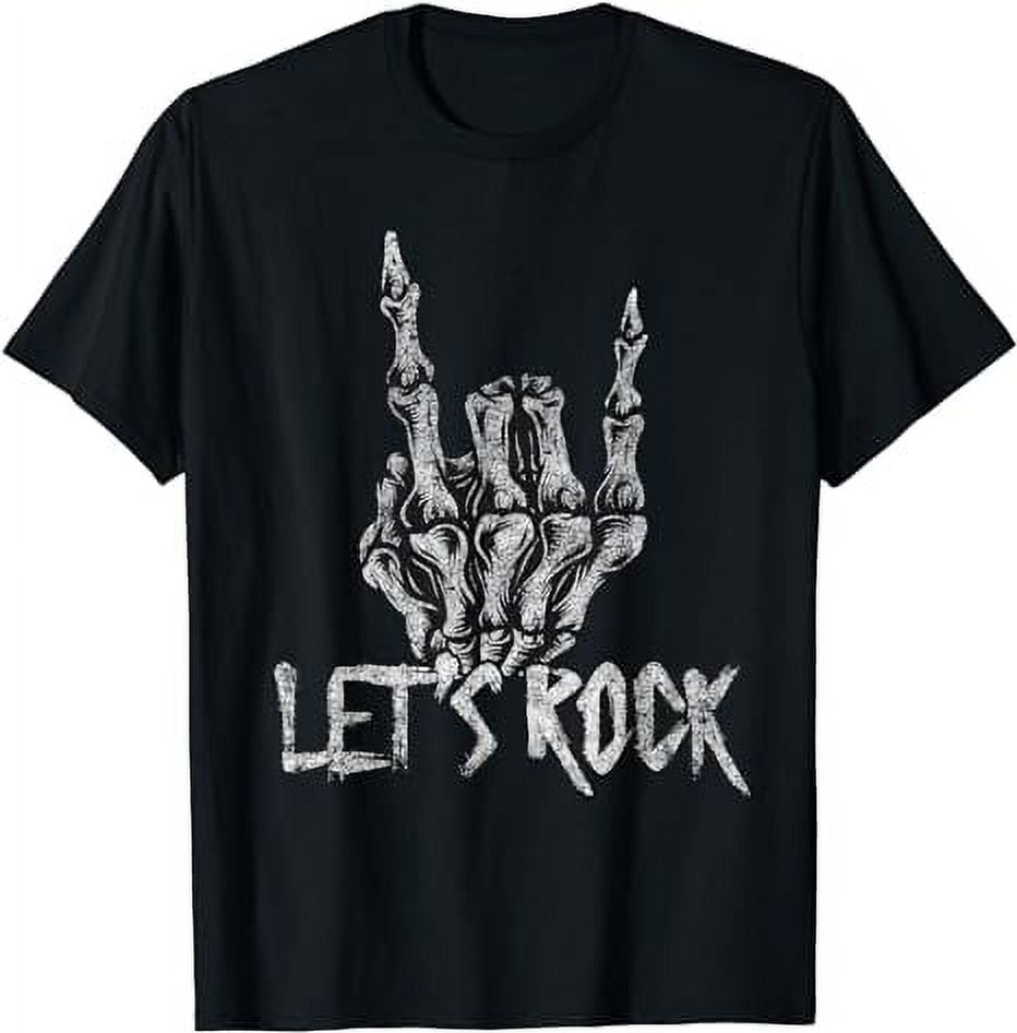 Lets Rock Band Tees Rock And Roll Halloween Skeleton Hand TShirt