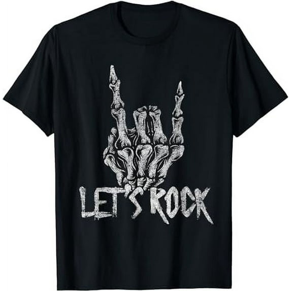 Lets Rock Band Tees - Rock And Roll Halloween Skeleton Hand T-Shirt