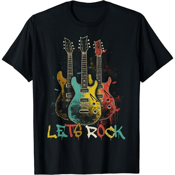 Lets Rock Rock n Roll Guitar Retro Graphic Tee for Men Women T-Shirt