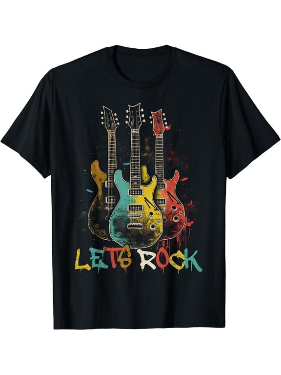 Lets Rock Rock n Roll Guitar Retro Graphic Tee for Men Women T-Shirt