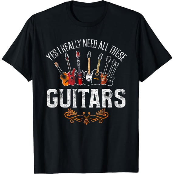 Lets Rock Rock n Roll Guitar Retro Music T-Shirt Black Medium