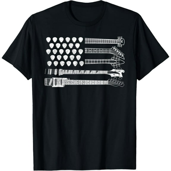 Lets Rock Rock n Roll Guitar Retro USA FLAG T-Shirt