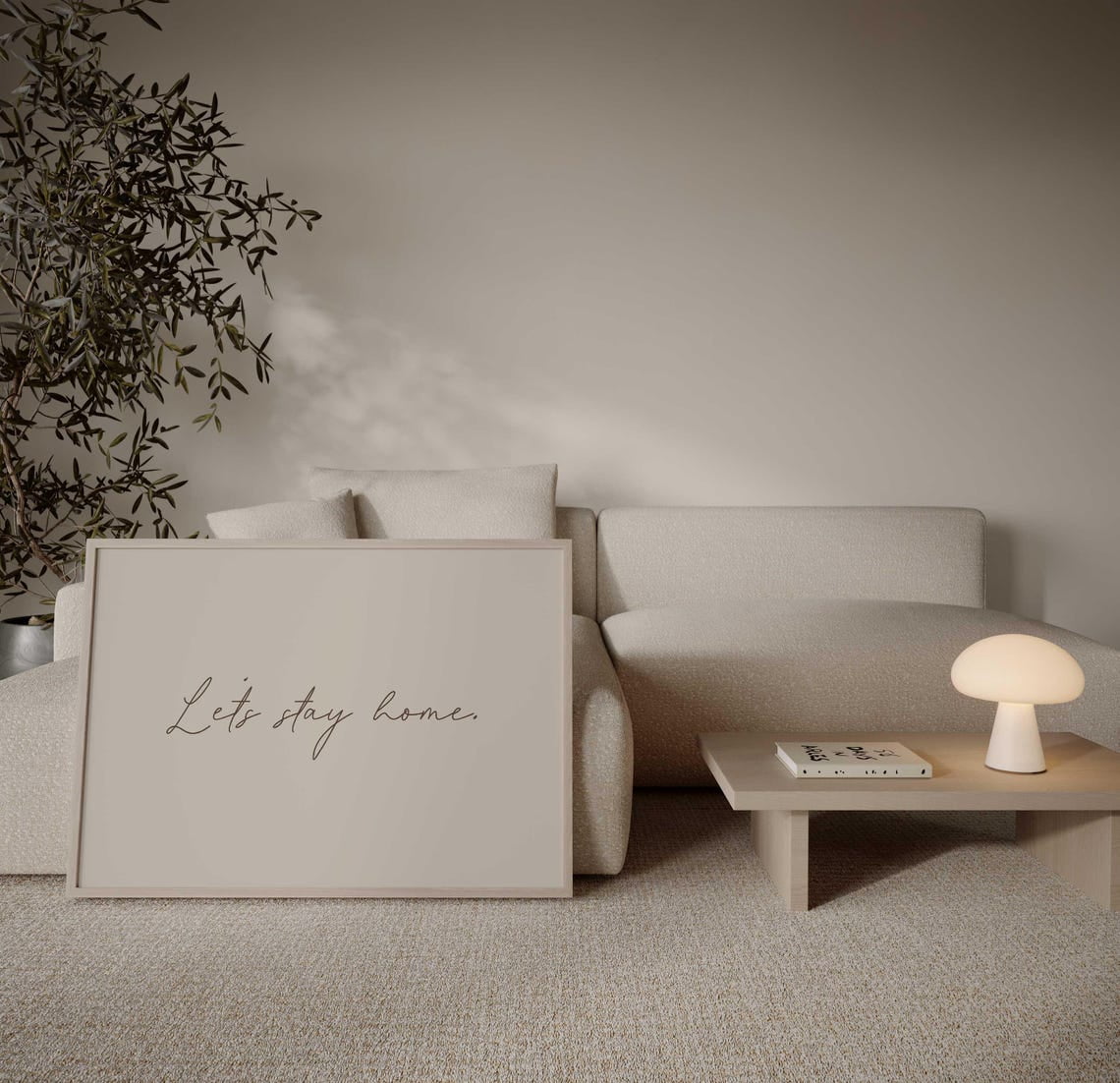 Fflashback Script Lets Stay Home Wall Art Print, Minimalist Script Neutral Home Decor ...