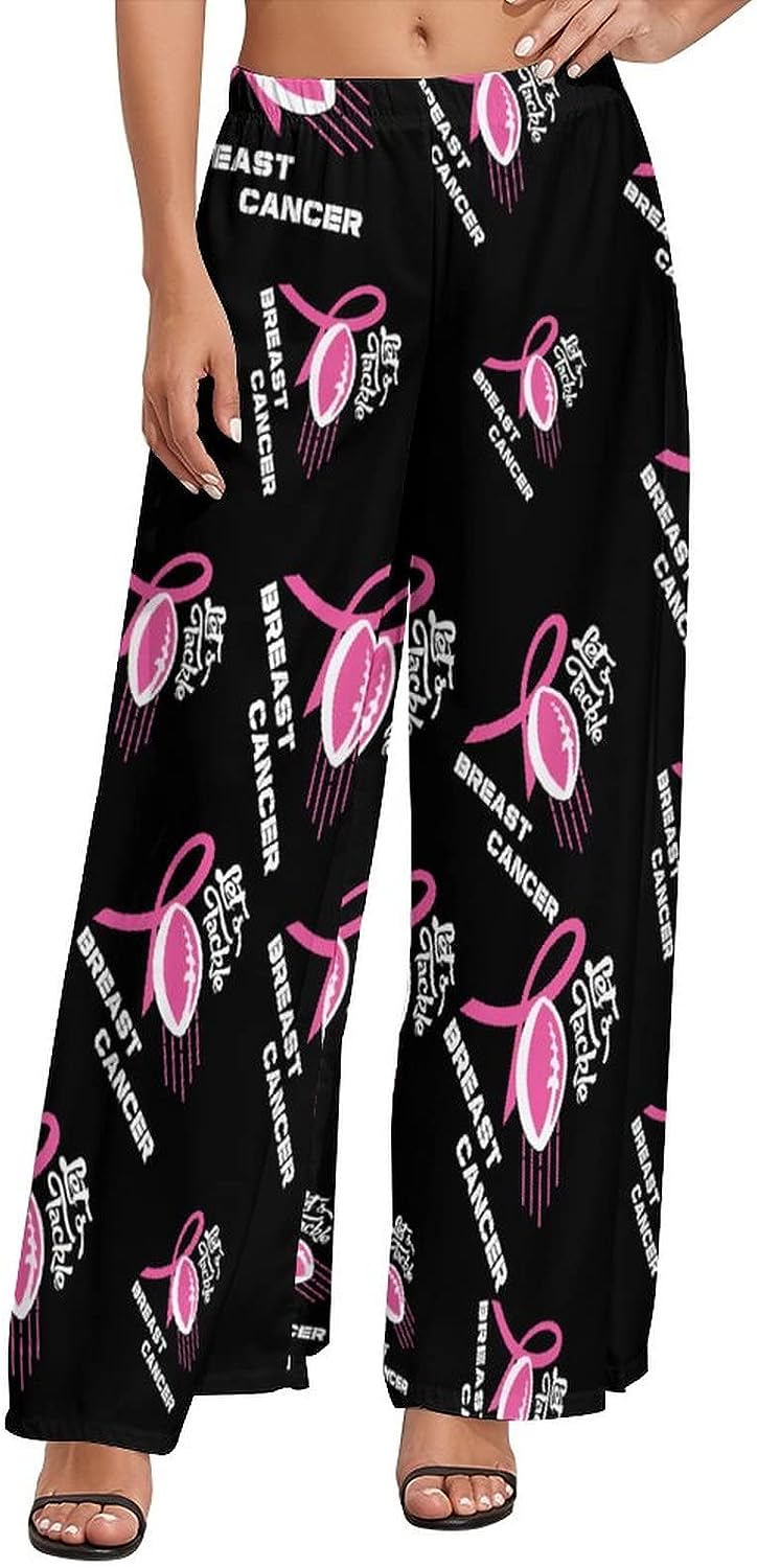 Lets Tackle Breast Cancer Women's Casual Wide Leg Lounge Pants Loose