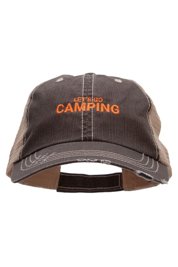 Lets go Camping Embroidered Low Profile Special Cotton Mesh Cap - Brown Khaki OSFM