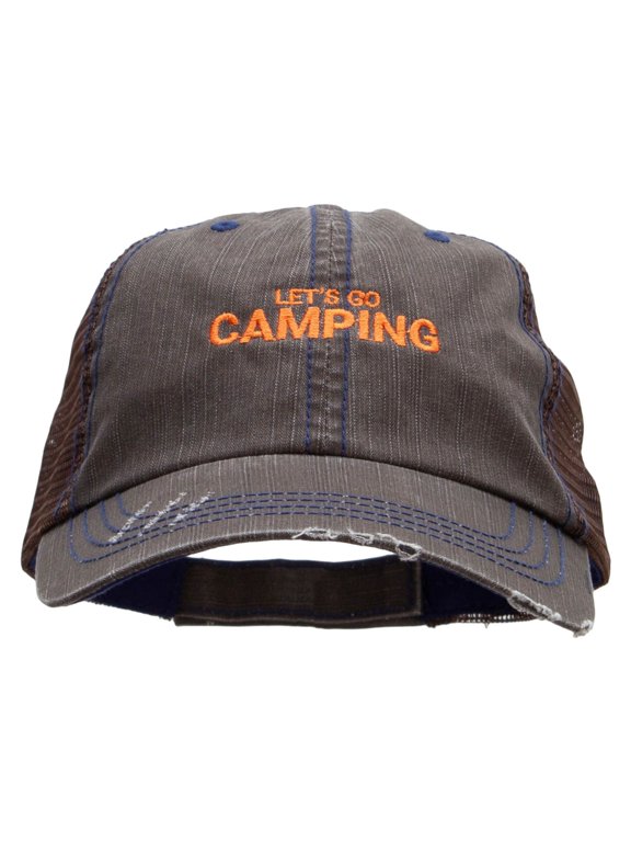 Lets go Camping Embroidered Low Profile Special Cotton Mesh Cap - Brown OSFM