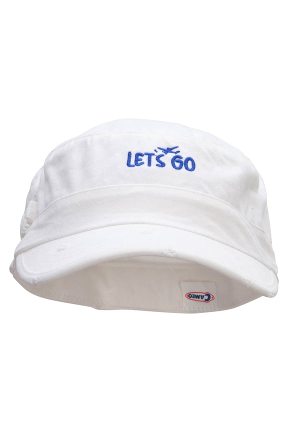 Lets go Fly Washed Cotton Fitted Army Cap - White L-XL