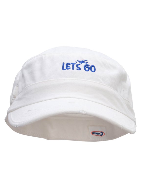 Lets go Fly Washed Cotton Fitted Army Cap - White S-M