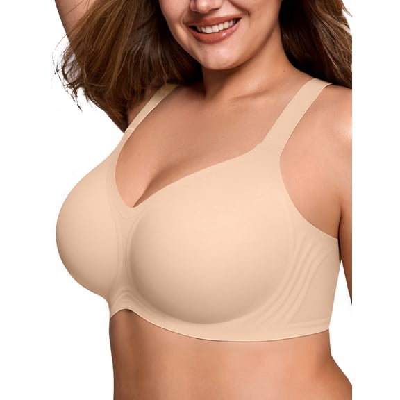 LetsJoli Wireless Full Coverage Comfortable Bra for Older Women, Push Up Strapless Bra, V Neck High Jelly Support Plus Size Bralette S-4XL