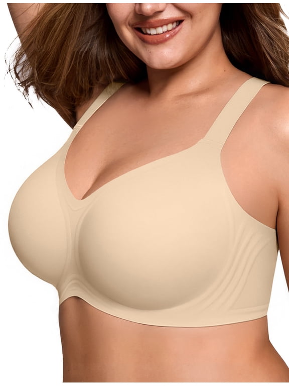 Women's Wireless Jelly Bra Plus Size, Supportive Full Coverage Seamless V Neck Bralette, S-4XL