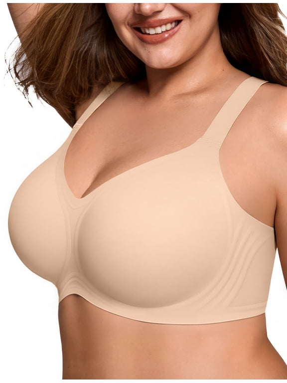 Women's Wireless Jelly Bra Plus Size, Supportive Full Coverage Seamless V Neck Bralette, S-4XL