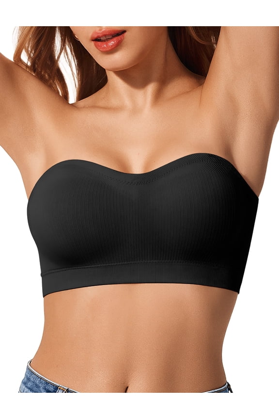Women’s Wireless Comfort Strapless Bandeau Bra, Multiway Wear High Stretch Bra, Non-Slip Seamless Everyday Support Tube Bra