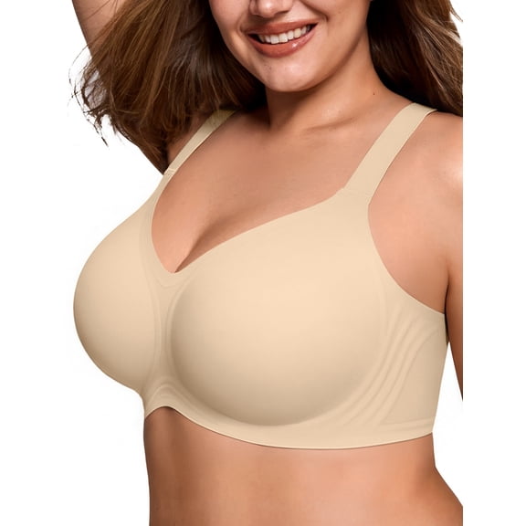 LetsJoli Women's Wireless Jelly Bra Plus Size, Supportive Full Coverage Seamless V Neck Bralette, S-4XL