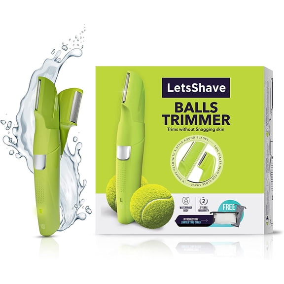 LetsShave Mens Pubic Hair Trimmer | Balls Shaver | V-Shaped Head | Ultra Thin Rounded Blade | Body Hair Trimmer and Shaver | Comes with Attachments | Waterproof | Anti Snagging