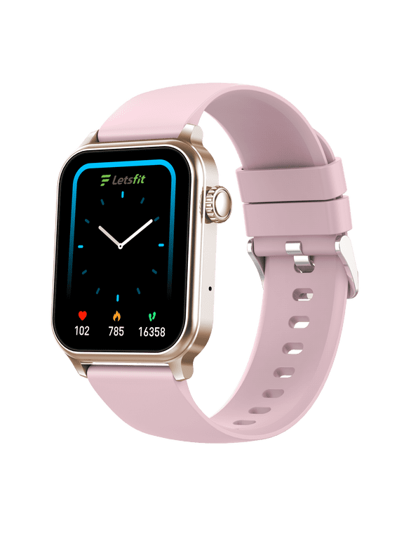 Letsfit smartwatch E46 Display 2 packs : TFT RoseGold Bezel plus Pink band plus bluetooth calling and voice assistant plus2 extra leather bands in black color