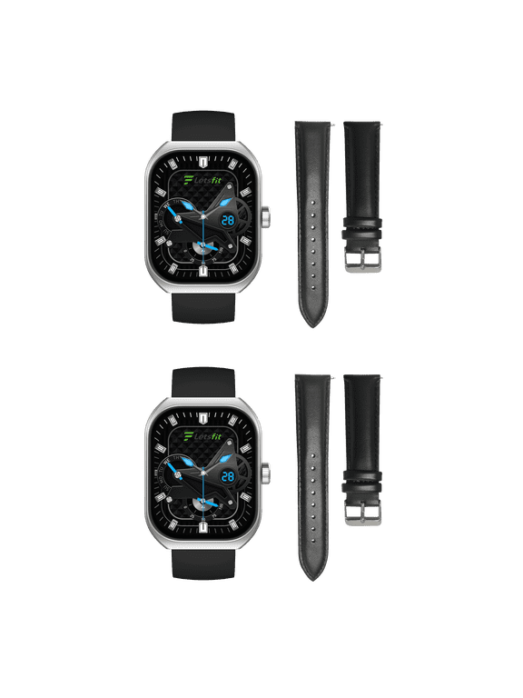 Letsfit smartwatch E46 Display TFT Black Bezel plus Blue band plus bluetooth calling and voice assistant plus2 extra leather bands in black color