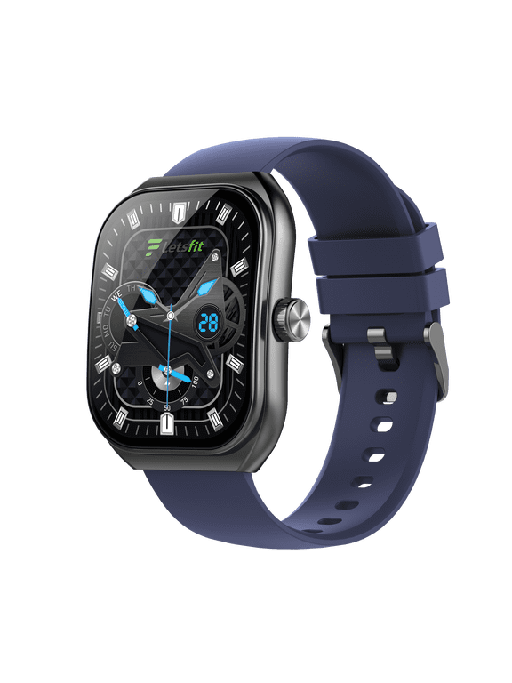 Letsfit smartwatch E46 Display TFT Black Bezel plus Blue band plus bluetooth calling and voice assistant plus2 extra leather bands in black color