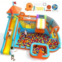 Letsgokid 17.5×13 FT 12 in 1 Inflatable Bounce House for Kids with Double Slide, 750W Blower, Toy Stand, Jumping, Climbing Wall, Water Gun, Splash Pool, Tunnel, Basketball, Indoor, Outdoor, Orange