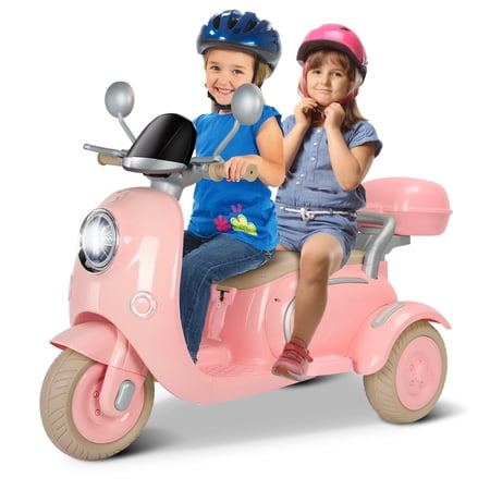 Letsgokid 2 Seater Electric Motorcycle, 12V Ride On Motorcycle with USB, Music, Bluetooth, Light, Big Storage Box, Motorcycle for Kids 3+