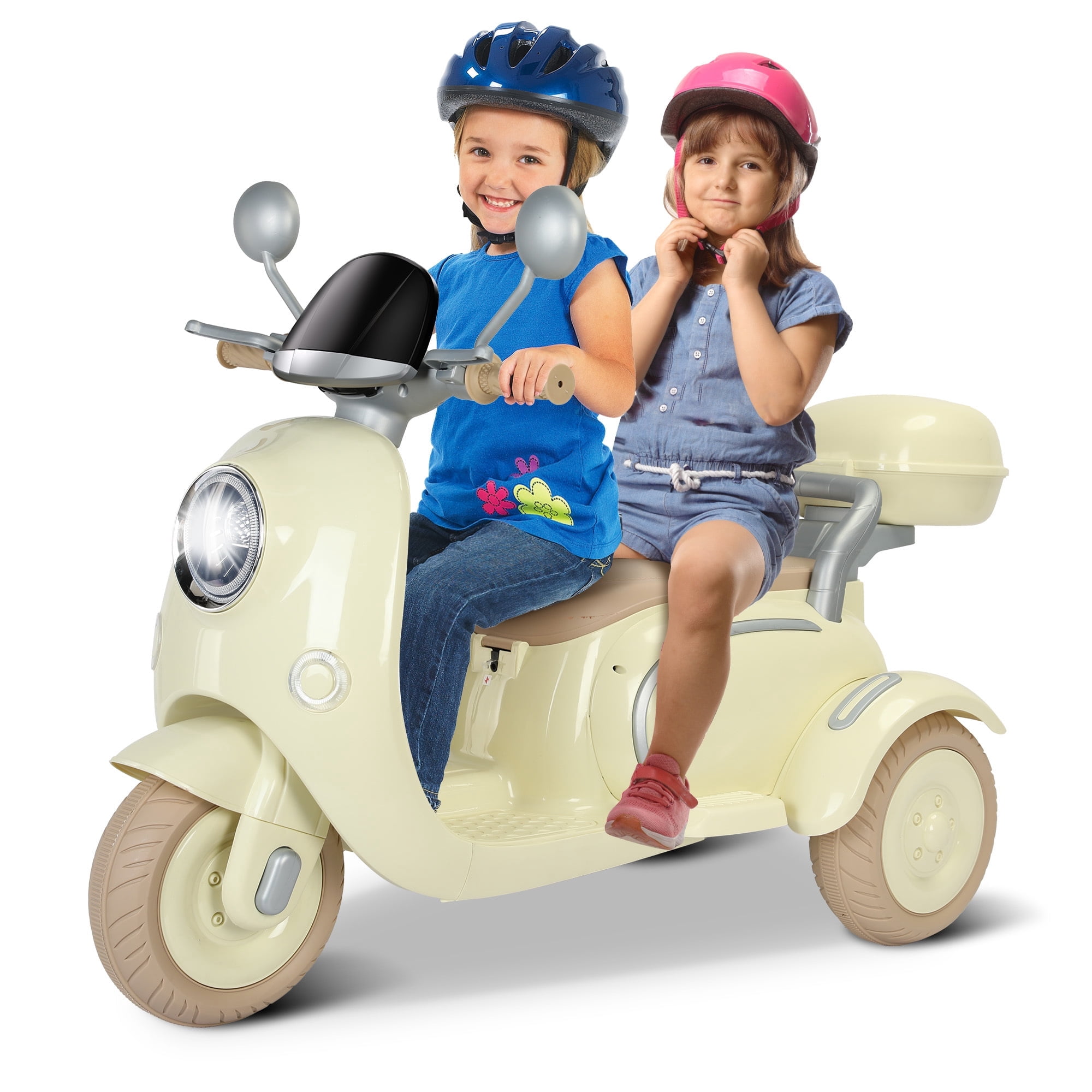 Letsgokid 2 Seater Electric Motorcycle, 12V Ride On Motorcycle with USB, Music, Bluetooth, Light, Big Storage Box, Motorcycle for Kids 3+