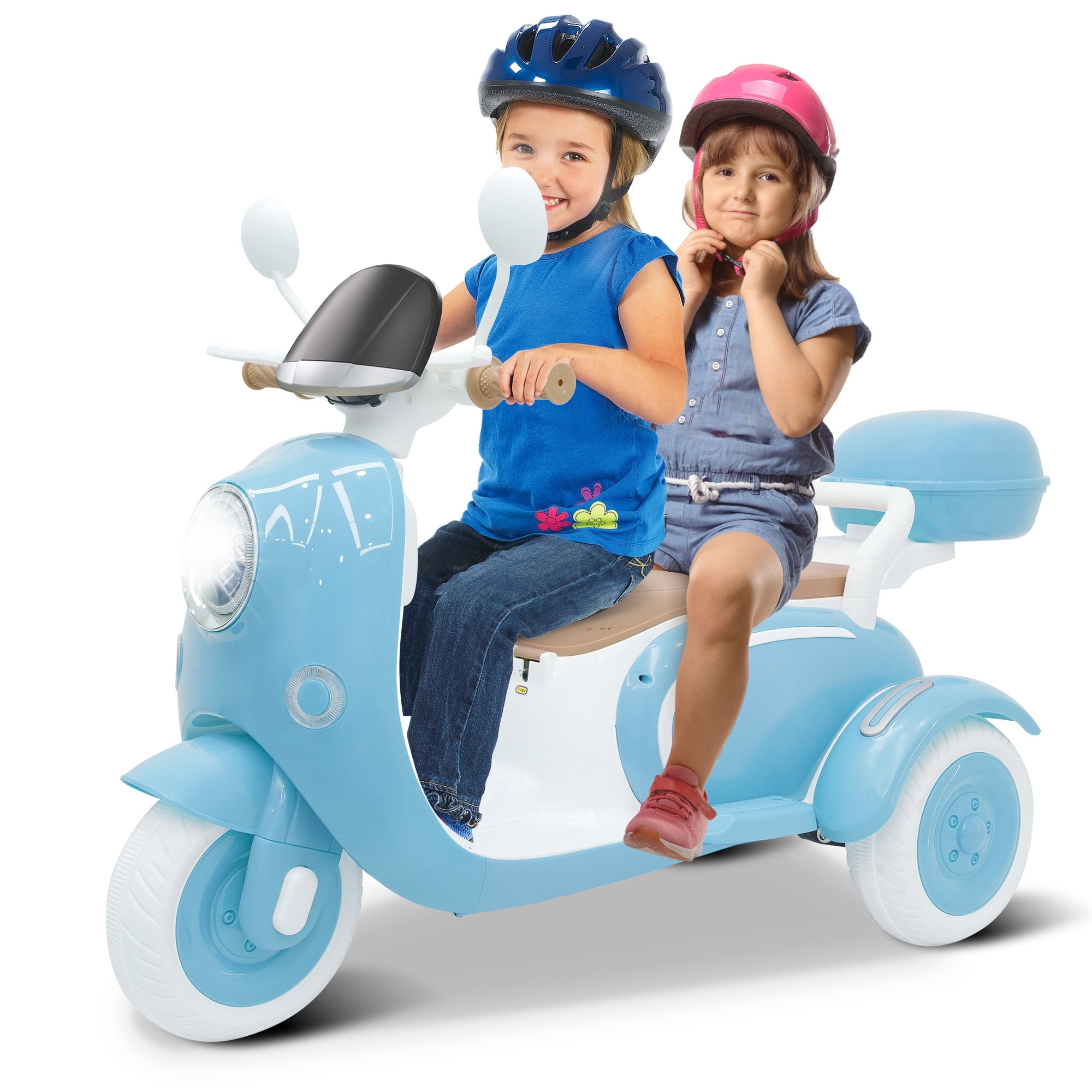 Letsgokid 2 Seater Electric Motorcycle, 12V Ride On Motorcycle with USB, Music, Bluetooth, Light, Big Storage Box, Motorcycle for Kids 3+