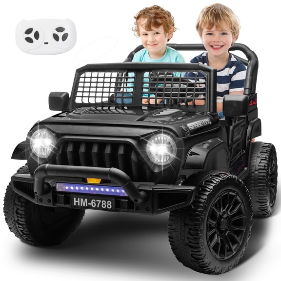 Letsgokid 2 Seater Ride on Car for Kids, 24V Electric Power Ride on Truck Toy with Remote Control, 4x100W Motor, LED Lights, Music, 3 Speed, 4 Wheel Suspension Spring, Soft Start, Safety Belt