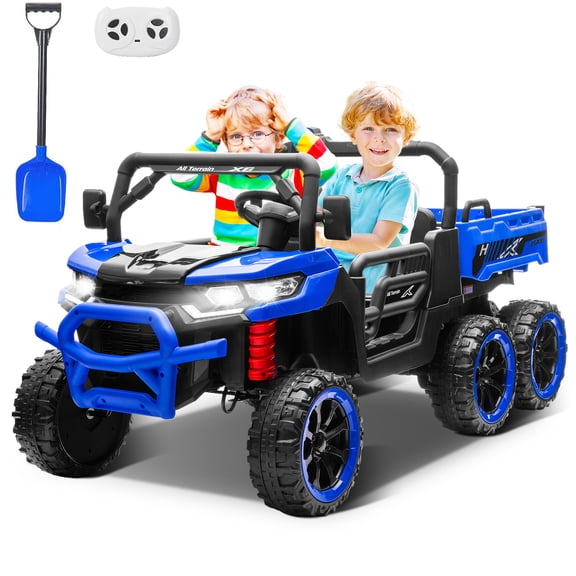 Letsgokid 24V 2 Seater Ride on Dump Truck, 4WD 8-Wheel Ride on Toys for Big Kids with Remote Control, Ride on UTV Car with Electric Dump Bed, Toy Shovel, LED Lights & Music, Suspension Spring