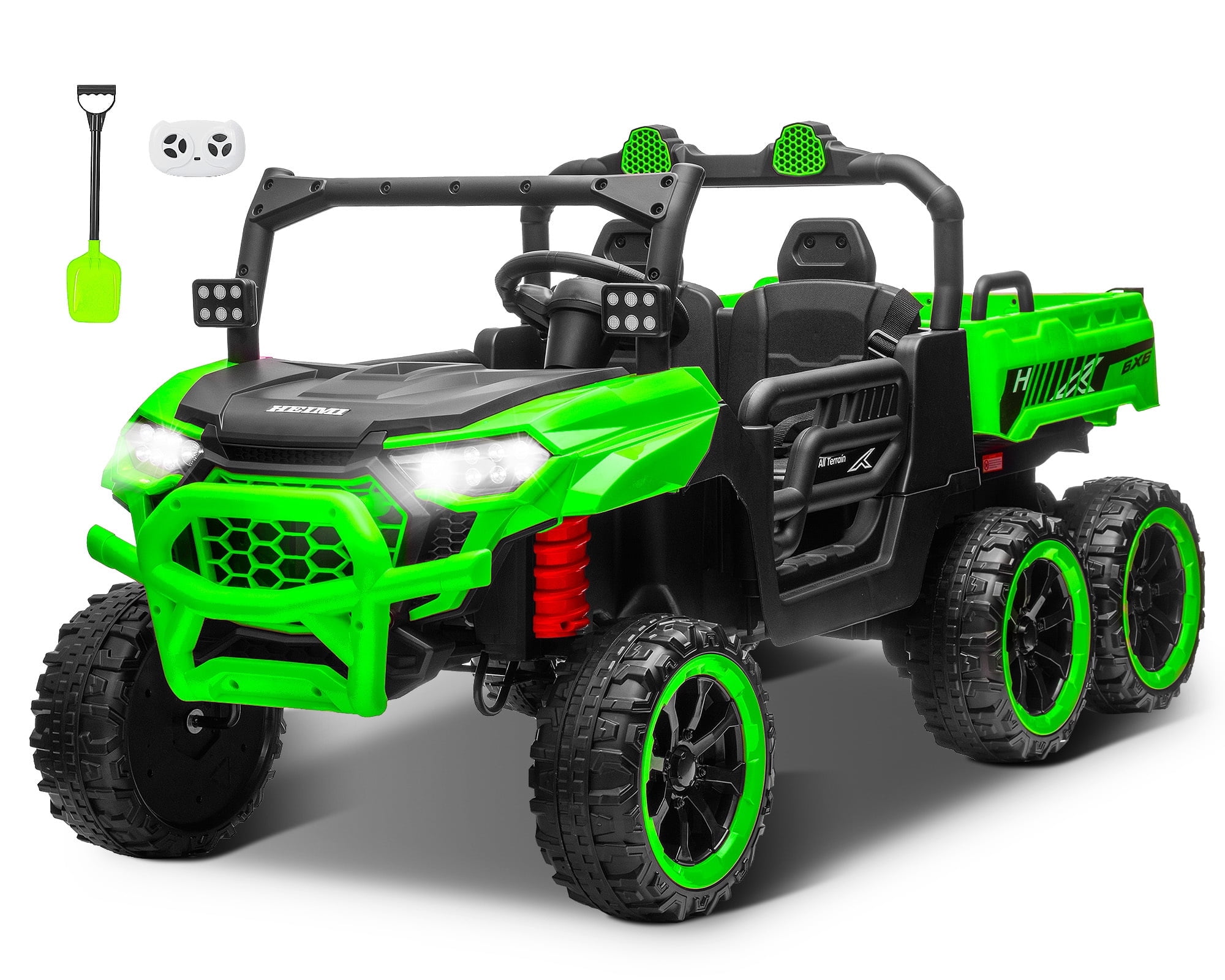 Letsgokid 24V 2-Seater Ride On Dump Truck with Remote Control, 4WD 6-Wheel Electric Car for Big Kids with Electric Dump Bed, 20in Seat, 400W Powerful Motor, LED Lights, Music, Ages 3+