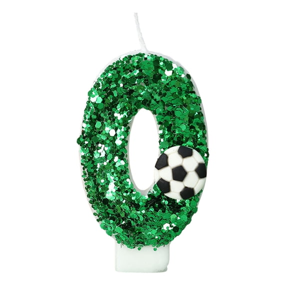 Letter 0 Sports Birthday Candle, Green Glitter Soccer Cake Topper, 10th Birthday Football Themed Numeral Candle for Birthday Party Gathering