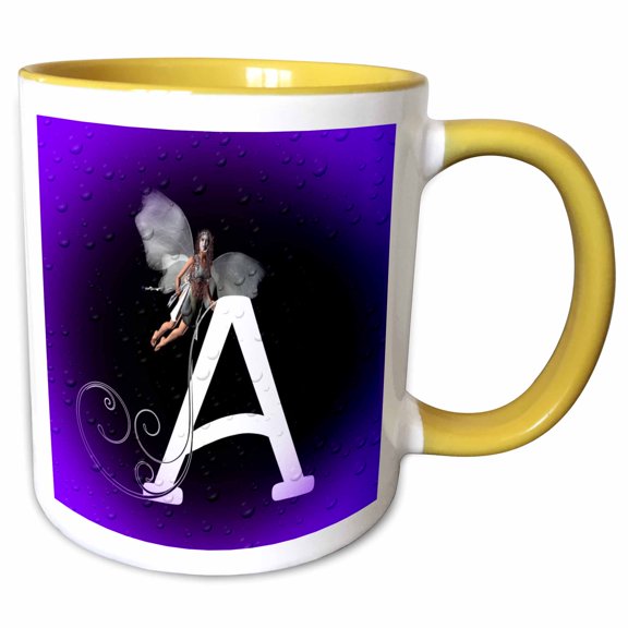 3drose, Letter A, 11oz Two-tone Yellow Mug