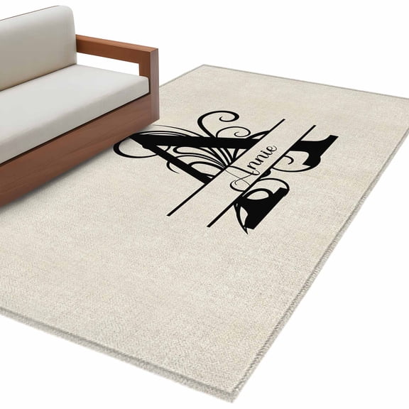 Letter A 3'x5' Washable Rug, Monogram Words Non-Slip Area Rugs for Entryway Kitchen Classroom, Dorm Throw Carpet, Low Pile Soft Indoor Floor Mat