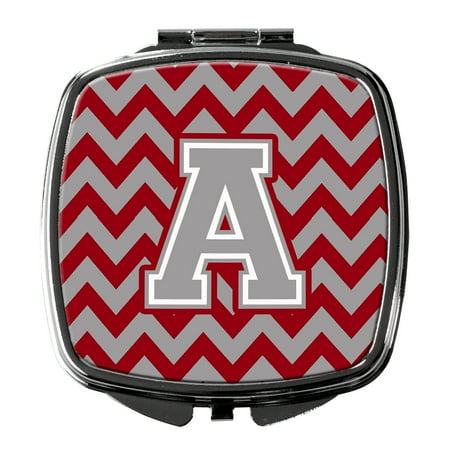 Letter A Chevron Crimson and Grey Compact Mirror