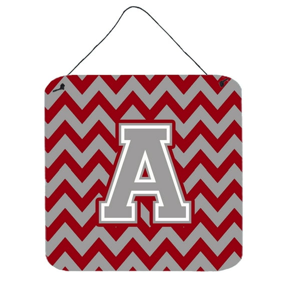 Letter A Chevron Crimson and Grey Wall or Door Hanging Prints
