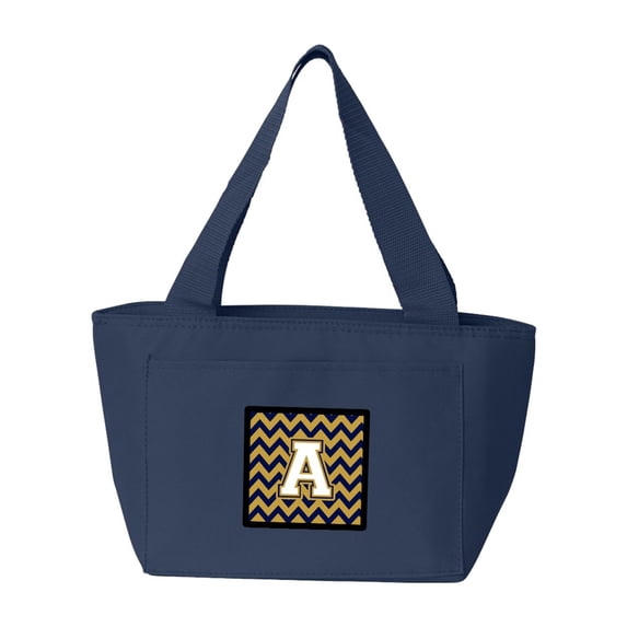 Letter A Chevron Navy Blue and Gold Lunch Bag
