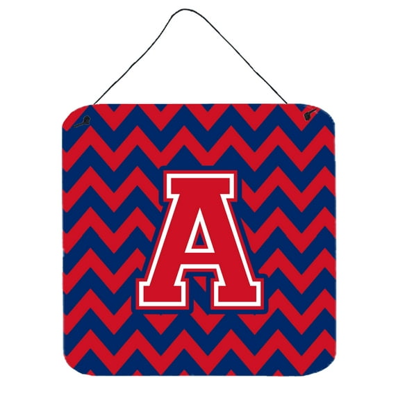 Caroline's Treasures CJ1054-ADS66 Letter A Chevron Yale Blue and Crimson Wall or Door Hanging Prints, 6HX6W, multicolor