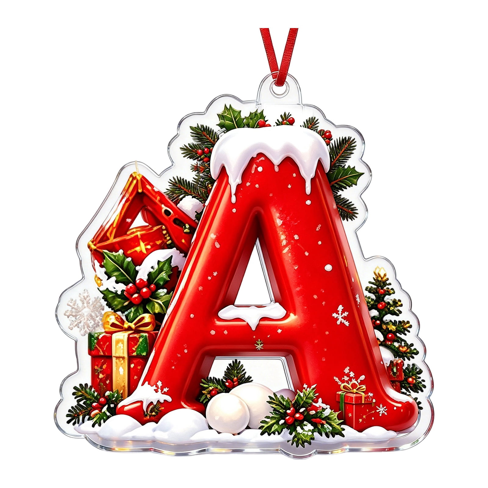 Letter A Christmas Ornament with Winter Wonderland Design, 4 Inch, Red ...