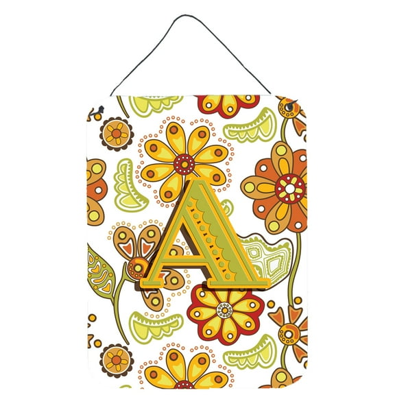 Letter A Floral Mustard and Green Wall or Door Hanging Prints