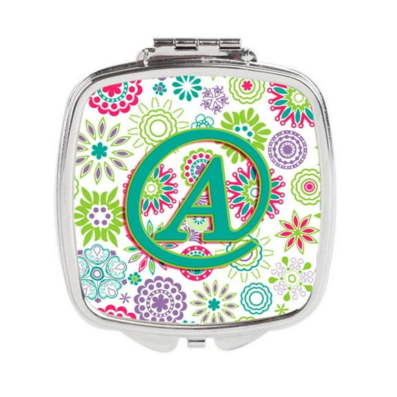 Letter A Flowers Pink Teal Green Initial Compact Mirror