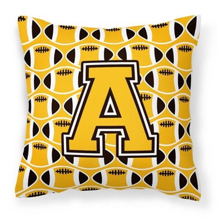 Letter A Football Black - Old Gold & White Fabric Decorative Pillow